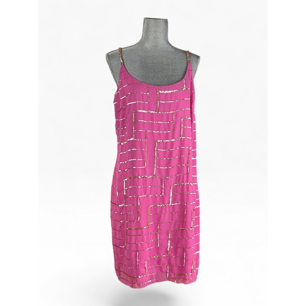 Liliana Pink Sequin Geometric Sleeveless Shift Cocktail Dress, Size 16